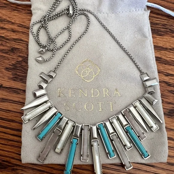 Kendra Scott Silver and Blue Geometric Necklace - Picture 1 of 2
